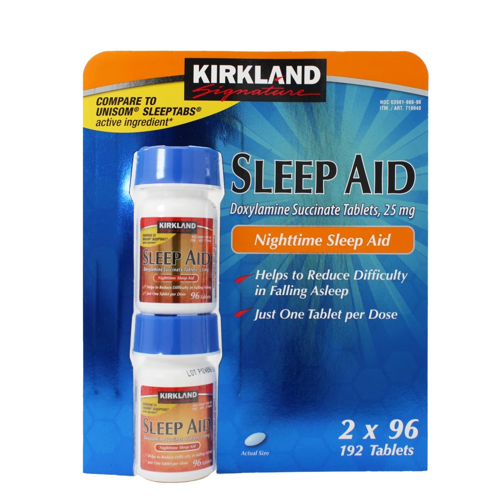 Kirkland Signature Sleep Aid Doxylamine Succinat 25 mg, 192-count (Pack of 3)
