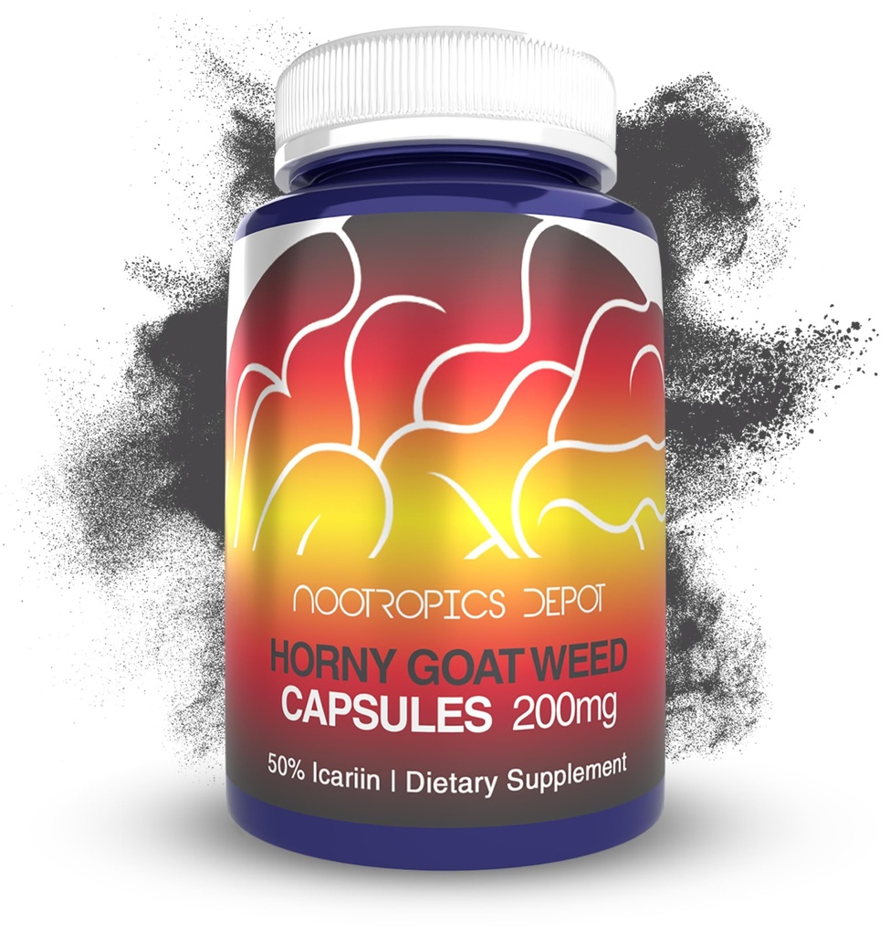 Nootropics Depot Horny Goat Weed Capsules | 200 mg | 30 greve | Minimum 50% Icariin | Epimedium brevectornum