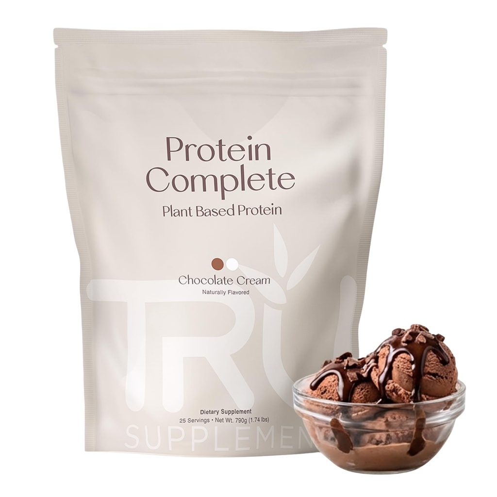 TRU Kosttilskudd Plante Basert Protein pulver, BCAA, EAA, 20g Vegan Brown Rice & Pea Protein, 100 kalorier, 27 vitaminer, ingen kunstige flavors 25 serveringer (naturlig sjokoladekrem)