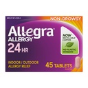 Allegra Voksen 24-timers Allergi Relief Tabletter, Ikke-Drowsy Innendørs og Utendørs Allergi medisin, 180 mg Fexofenadin HCI Antihistamine Pill, 45-tallet