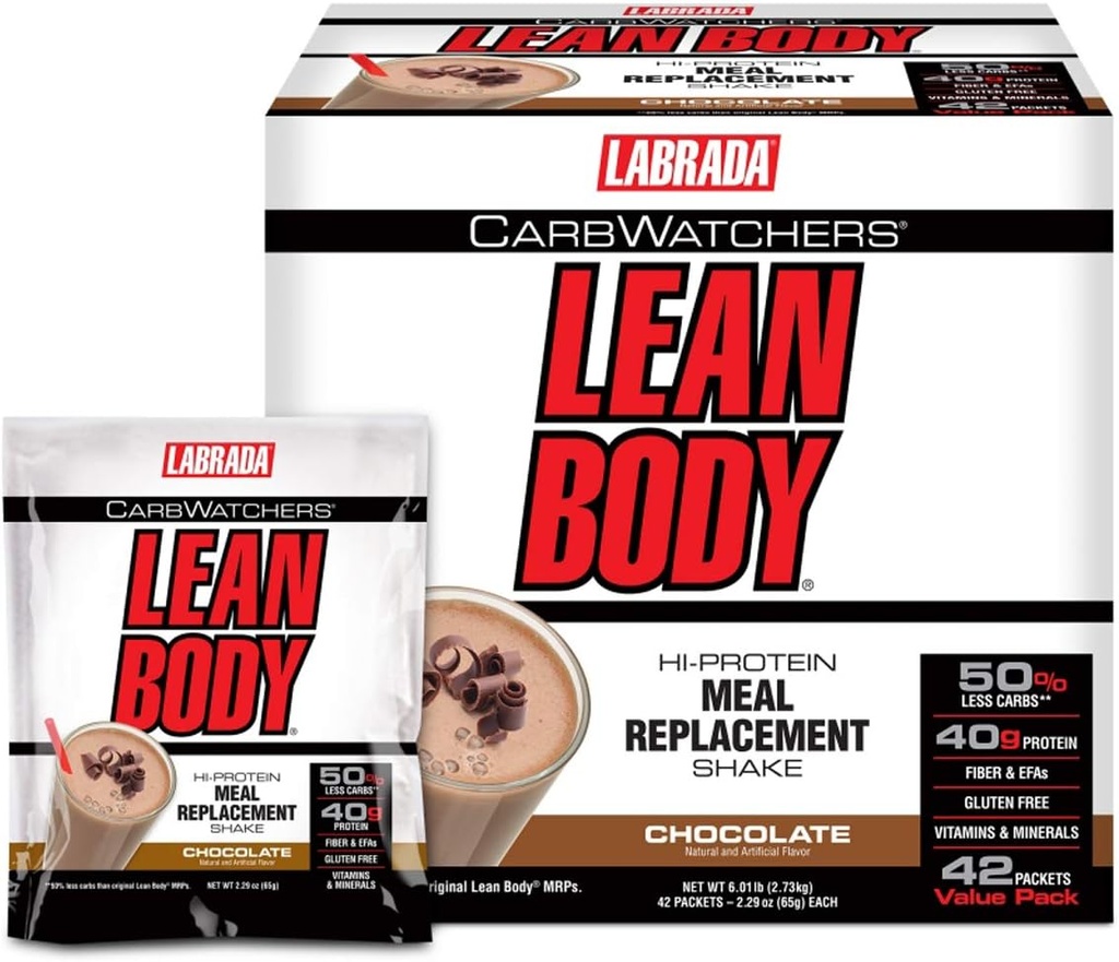 Labrada Carb Klokker Lean Body Hi-Protein måltid erstatningshake, sjokolade iskrem, 2,29 Ounce (pakke på 42)