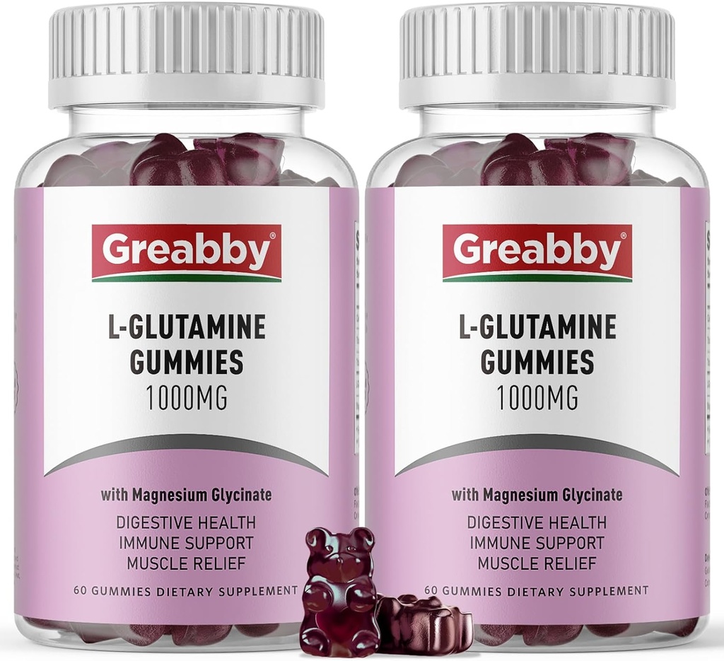 L Glutamin 1000mg Gummies - muskel relief og immunstøtte, Aminosyre Supplement med magnesiumglycinat, Vegan & ikke-GMO, Glutenfri (120 Count)