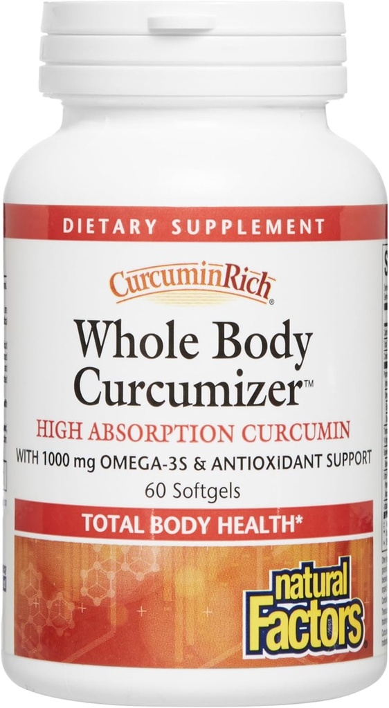 CurcuminRich hele kroppen curcuminizer av naturlige faktorer, støtter et sunt hjerte, ledd, hjerne og inflammatorisk respons med Omega-3 EPA og DHA, 60 softgels (30 porsjoner)