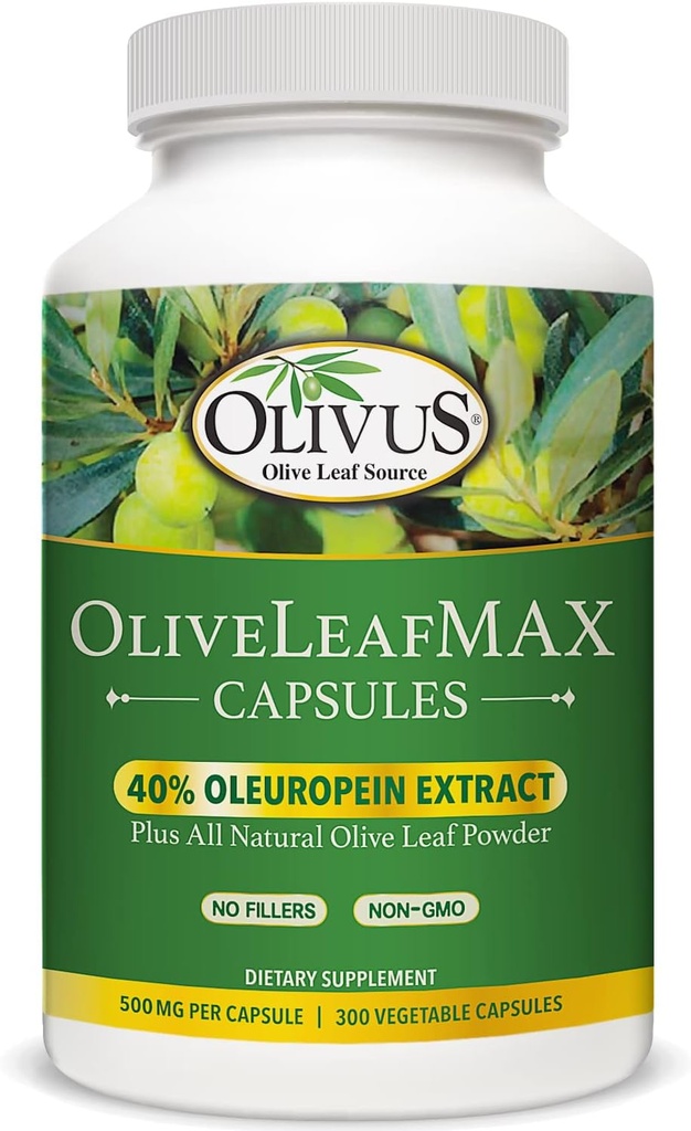 OliveLeafMAX Olive Leaf Extract (40% Oleuroepin) + Organisk Olive Leaf pulver + Ingen Fyllers + 300 Vegetariske kapsler + Oppgitt fra Spania og produsert i USA på GMP Facility