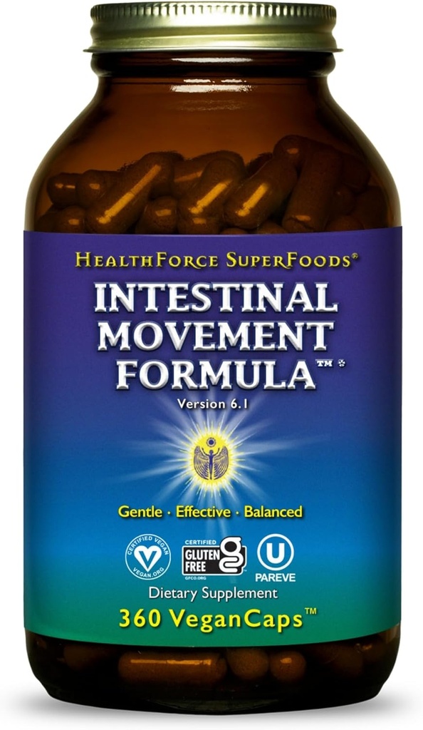 HealthForce SuperFoods Intestinal Movement Formula - Naturlig Laxativ Støtter Bowell Regularity - Alt-Naturlig Digestion Supplement for å støtte Stivelse - Glutenfri & Vegan - 360 Caps