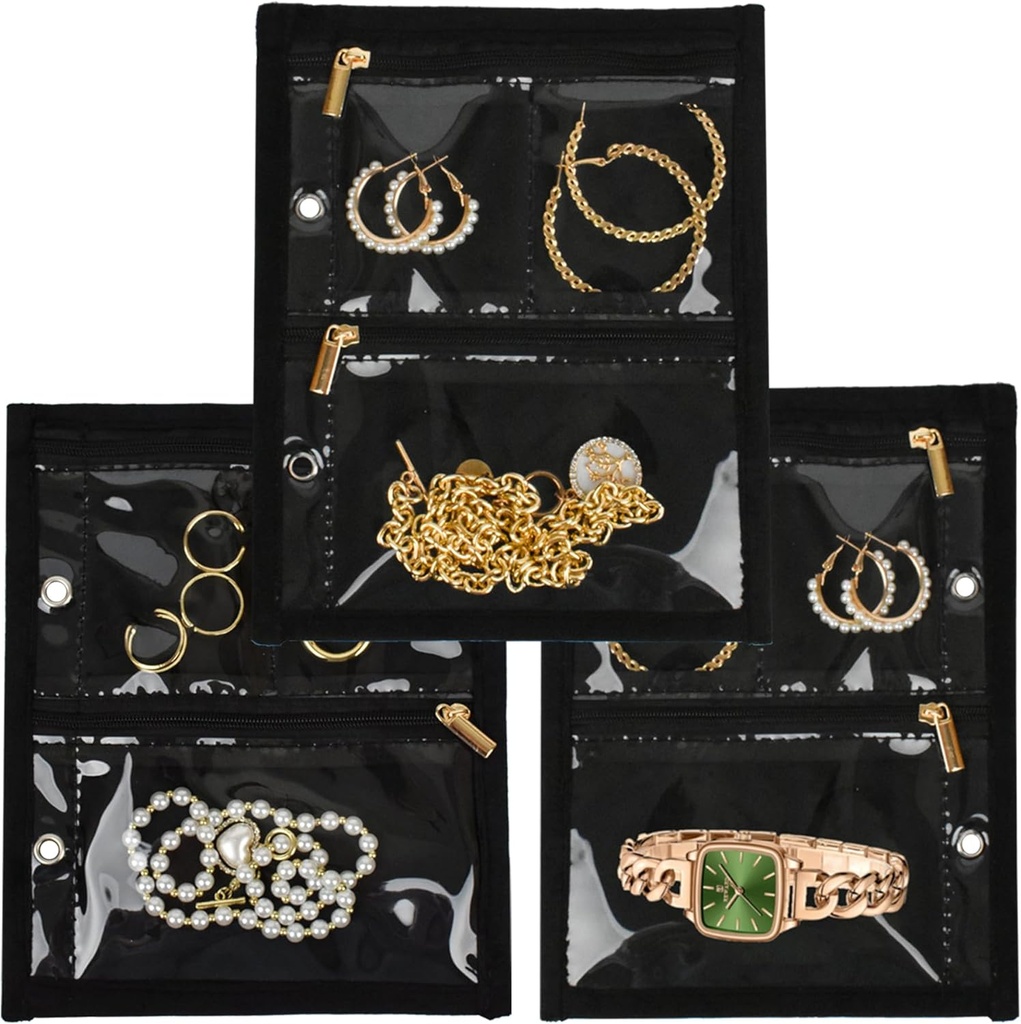 Reise smykker Organizer Case,Jewelry Vesker Smykker Oppbevaring Bok Binder med Clear Zipper Velvet Pouch for reise, øredobber, Ringer, halskjede, armbånd (Inner Pages, 3 PCS)