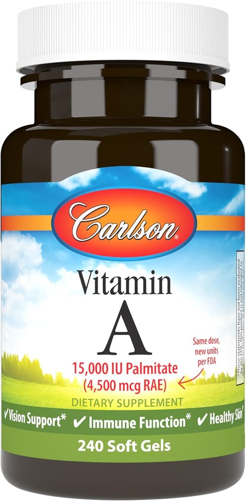 Carlson - Vitamin A, 15000 IU Palmitat (4500 mkr RAE), Visjon helse, sunn hud, 240 Softgels