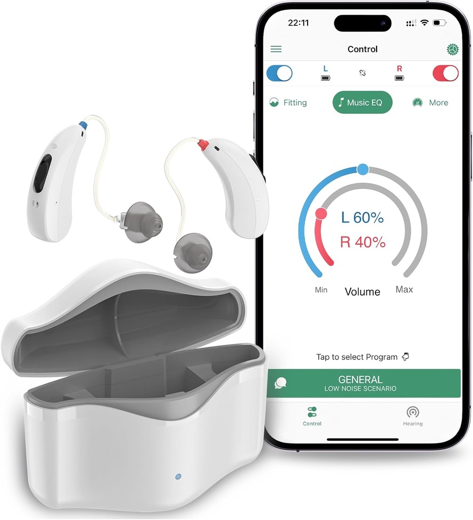 Høreapparater for eldre som kan lades opp, RIC 16 Kanal Høreapparat med Bluetooth for voksne, Senior Hearing Aids med smart støy Avbestilling, Digital Høreapparat med APP-kontroll, Hvit