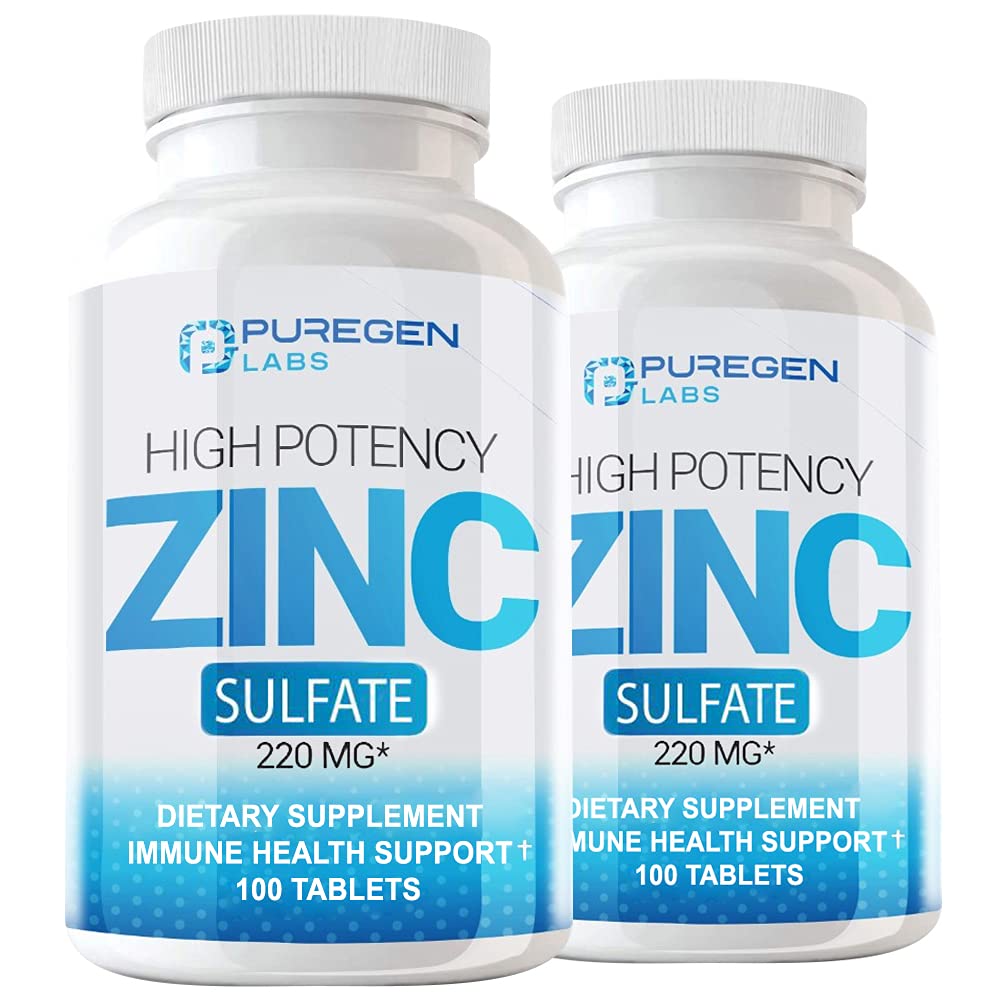 Puregen Labs sinksulfat 220 mg kosttilskudd tabletter - 100 greve (pakke med 2)