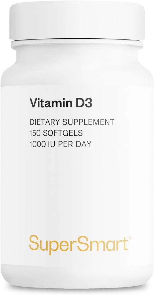 SUPERSMART - vitamin D3 1000 IU per dag - vitaminer for styrke bein - Cells Protector | Ikke-GMO & Glutenfri - 150 Softgels