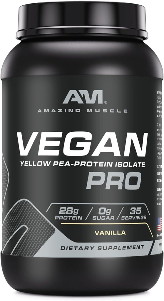 Amazing Muskel Vegan Protein pulver | 28 gram Protein | 34 serveringer | Zero sukker | Yellow Pea Protein Isolate Supplement | laget i USA (3 Lb, Vanilla)