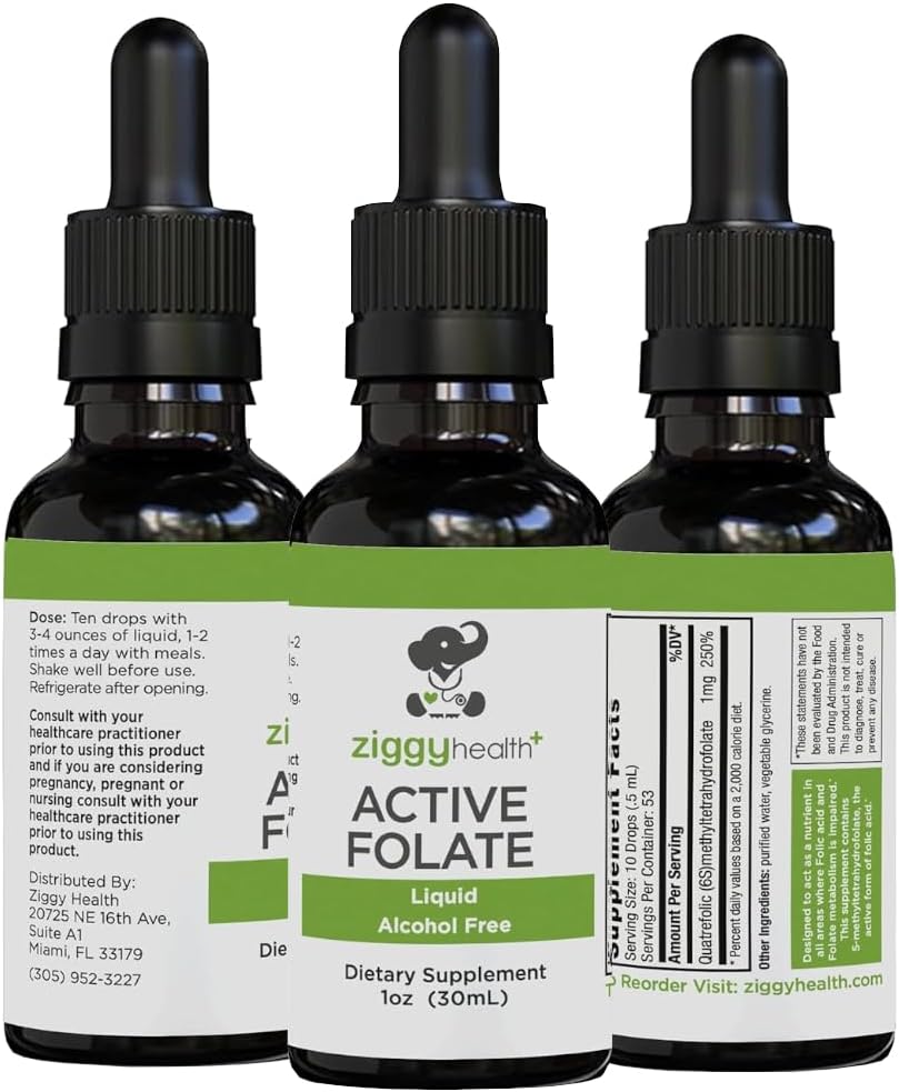 Active Folate ren flytende ekstrakt Supplement - L-metylfolat for bedre absorpsjon, hjernehelse, forbedre cellulære funksjon, støtte immunsystem, vannløselig B kompleks, 1oz - ved Ziggy Health