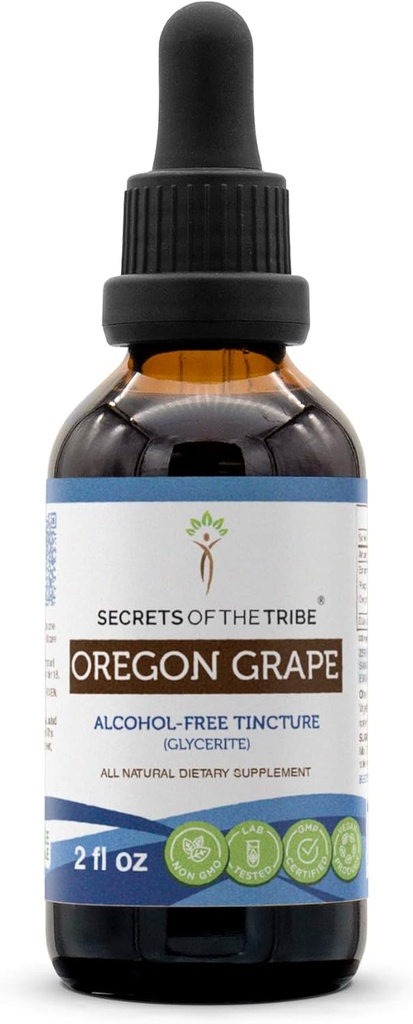 Secrets of the Tribe Oregon Grape alkohol-fri flytende ekstrakt, ansvarlig oppdrett Oregon Grape (mahonia akifolium) tørket rot tinktur kosttilskudd (2 FL OZ)