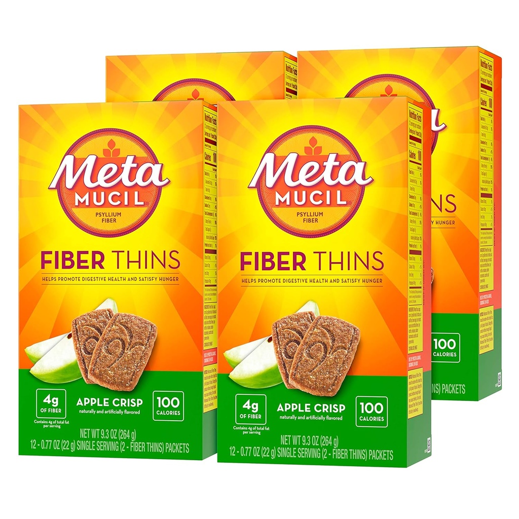 Metamucil Apple Crisp Flavored Fiber Thins Diett Fiber Supplement med Psyllium Husk, 9,3 Ounce, Pakke med 4