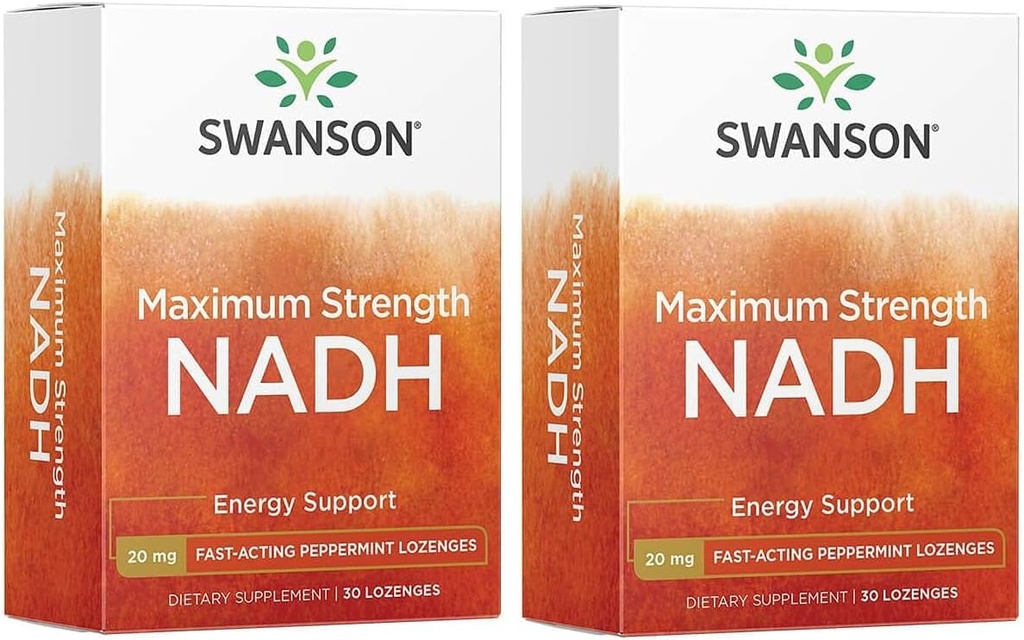 Swanson Maksimum styrke NADH - Raskvirkende Peppermint Lozenges å fremme hjernens helse og energi støtte - Vitamin B3 Coenzym å hjelpe bekjempe tretthet - (30 tabletter, 20 mg hver) 2 pakke