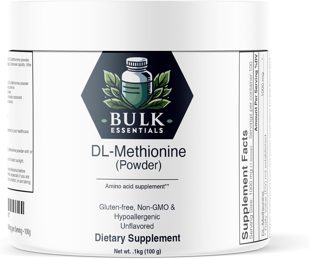 DL-metionin pulver - Metionin Supplement - Aminosyrer Supplement - Choline Supplement - 1000mg per servering - 100g