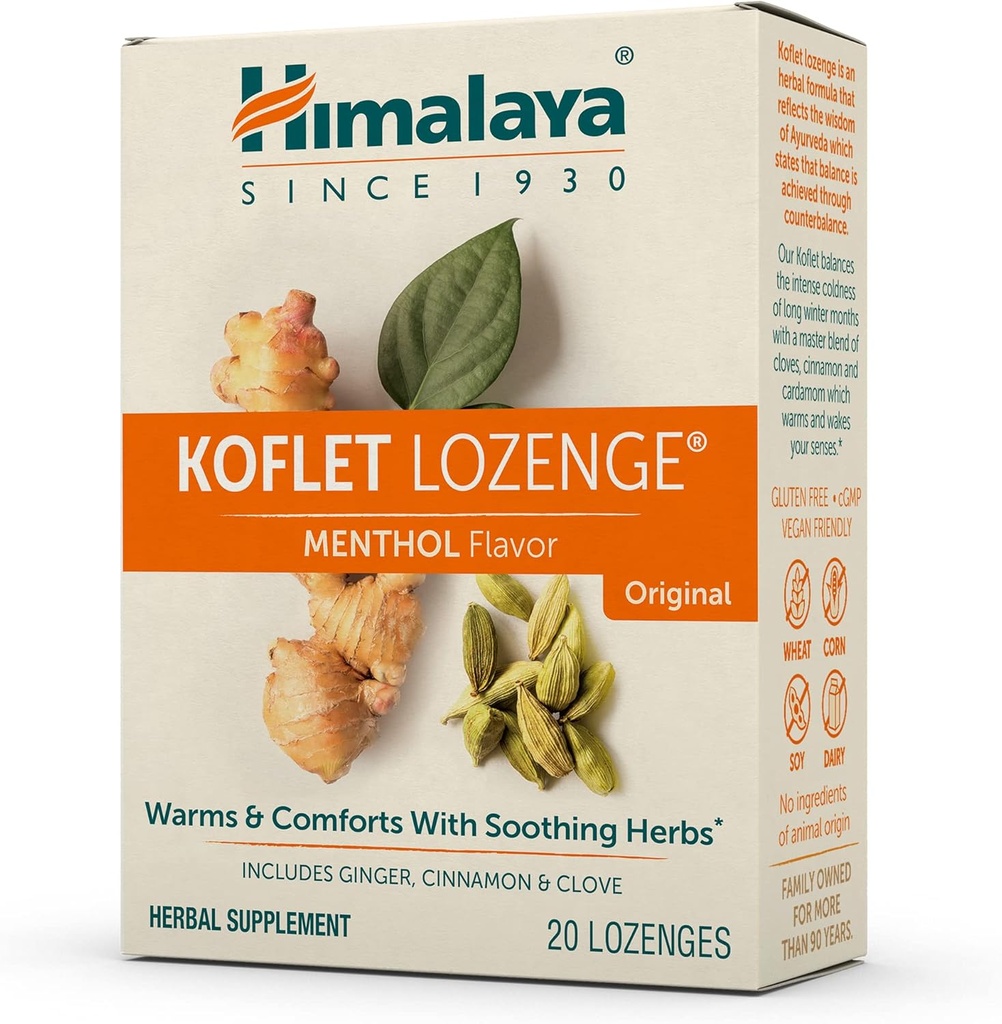 Himalaya Koflet Lozenges, Opprinnelig Menthol Flavor, Naturlig Herbal Cough Drop for varme relief og beroligende Throat Comfort, 130 mg, 20 Lozenges