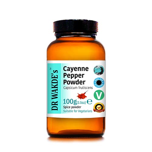 DR WAKDE's Cayenne Pepper pulver (Capsicum fritescens) - 100g (3.5oz) | ren, rå og tørket pulver | Ayurvedic urt | Vegansk |
