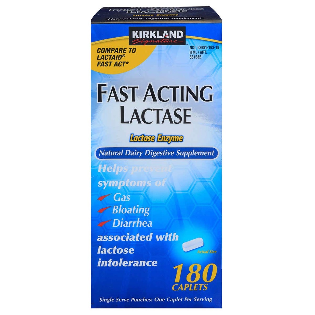 Kirkland Signature Hurtigvirkende Lactase Enzyme 180 greve