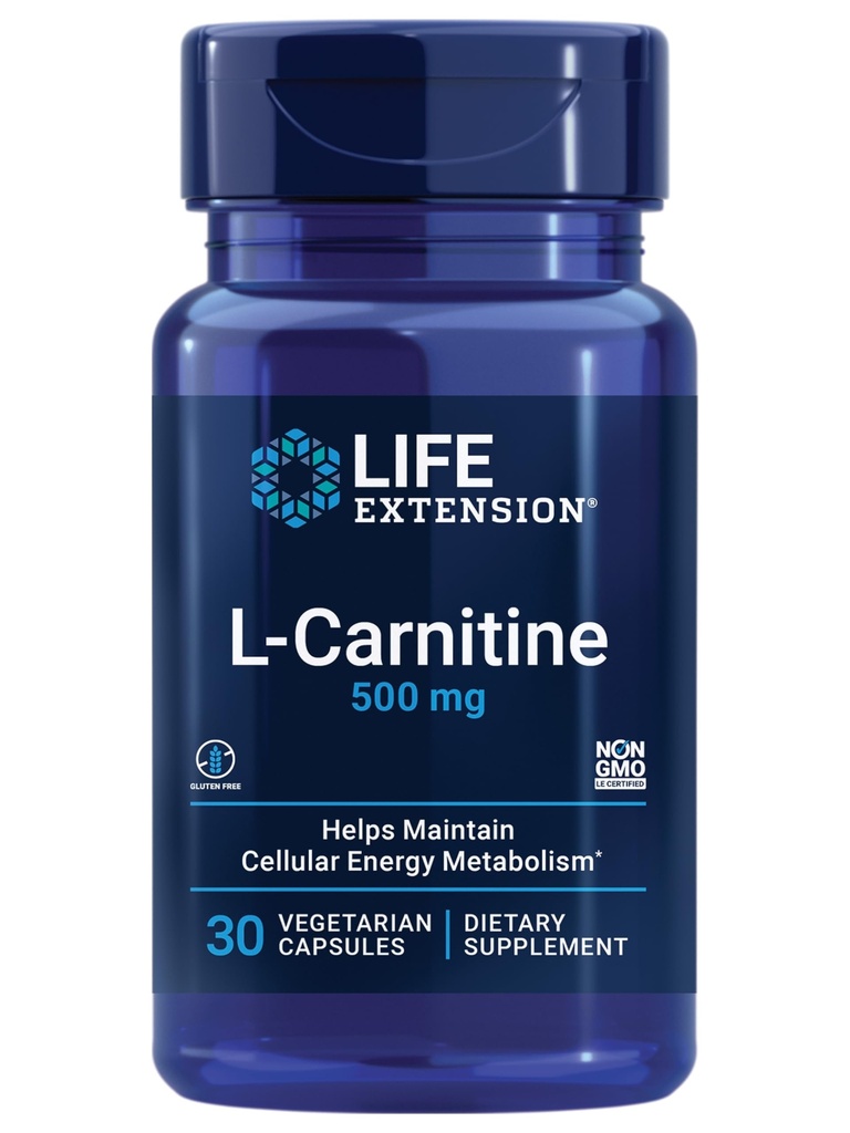 Livsforlengelse L-karnitin – 500 mg, energitilskudd, minnetilskudd – gratis form aminosyre, nitrogenoksid støtte, sunnt blodtrykk – Glutenfri, ikke-GMO, vegetarisk – 30 kapsler