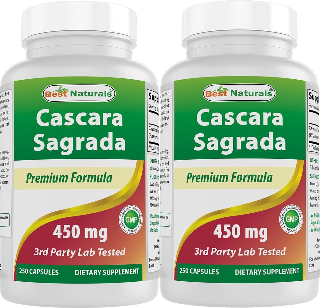 Beste Naturals Cascara Sagrada 450 mg 250 kapsler (250 antall (pakke på 2))