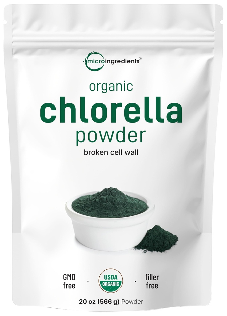 Mikroingredienser Organisk klorella pulver, 20 okser | Broken cellevegg for fullstendig absorpsjon | Rå Superfood Supplement, rik på protein og vitaminer | Ikke-GMO, Vegan, ikke-irradisert