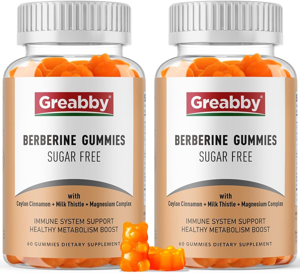 Berberine med Ceylon kanel Supplement - Berberine gummies, organisk berberine HCL 1200 mg for voksne, immunsystem støtte, sukkerfri, GMO gratis, Glutenfri, 120 gummier
