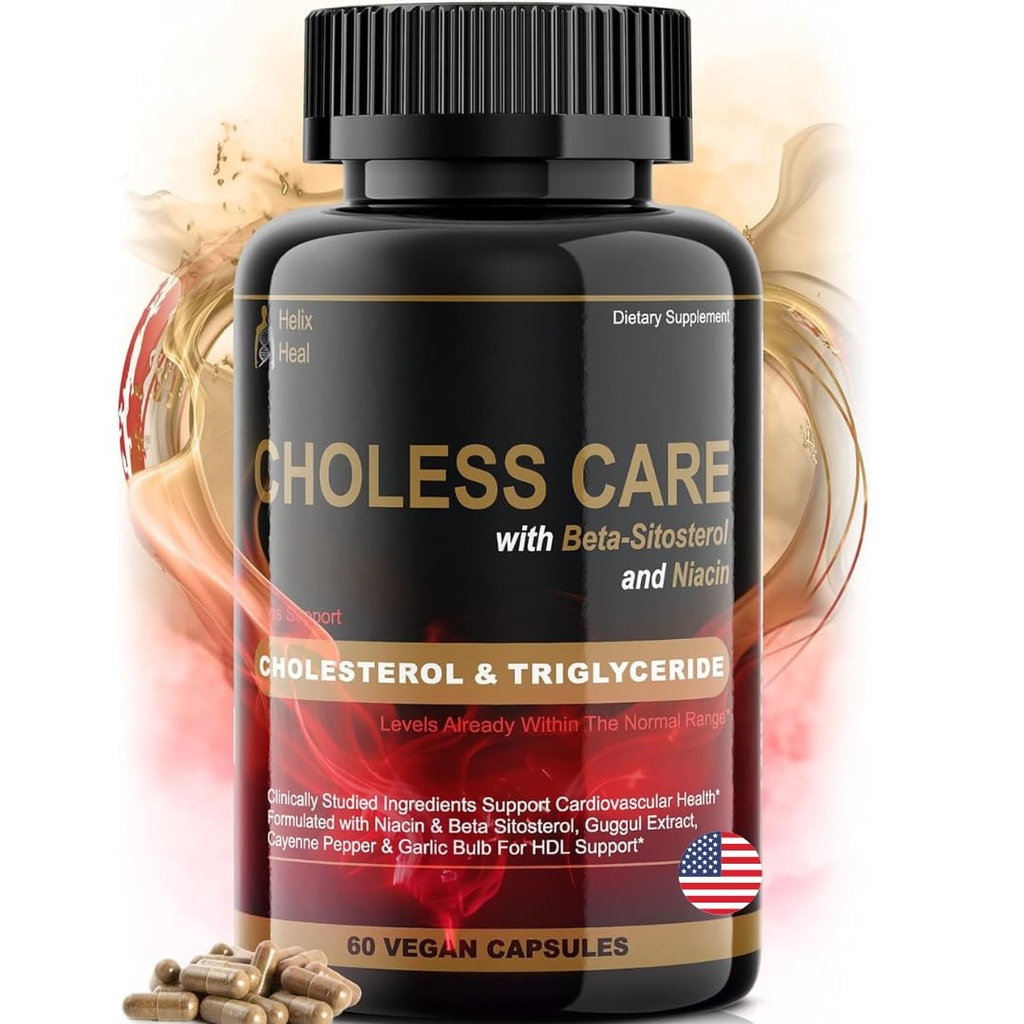 Kolesterol Supplement - Triglycerider Støtter Kapsler w. Organisk, Odorless hvitløk, Cayenne Pepper, Plantesteroler for å støtte normal HDL og LDL Kolesterol nivåer w. Antioksidant Niacin (Vitamin B3)