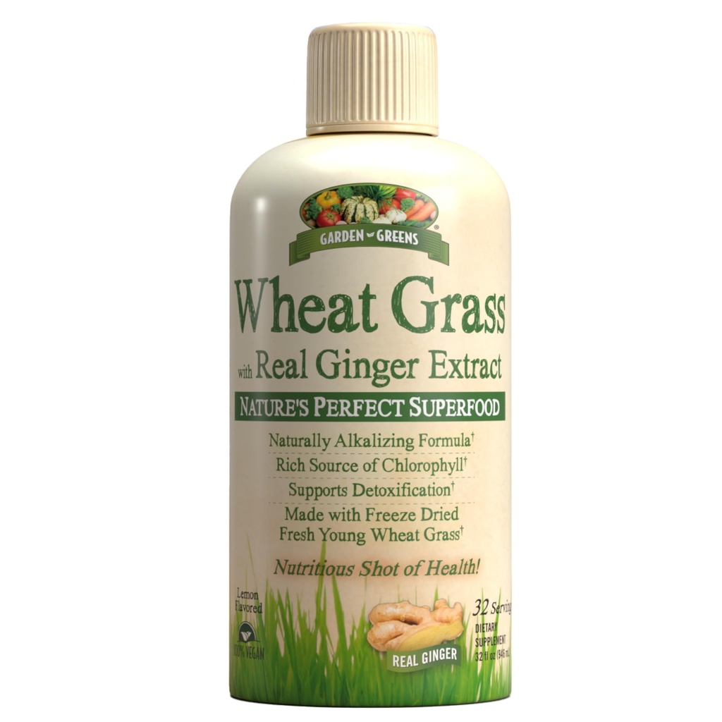 Hage Grønne Hvite Gras væske med ekte Ginger Extract, Naturens perfekte supermat, 32 porsjoner