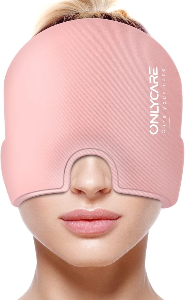 Onlycare Migraine Relief Cap, oppgradert Odorless Migraine Ice Head Wrap, hodepine Relief Hat for Migraine, Slight-Pink