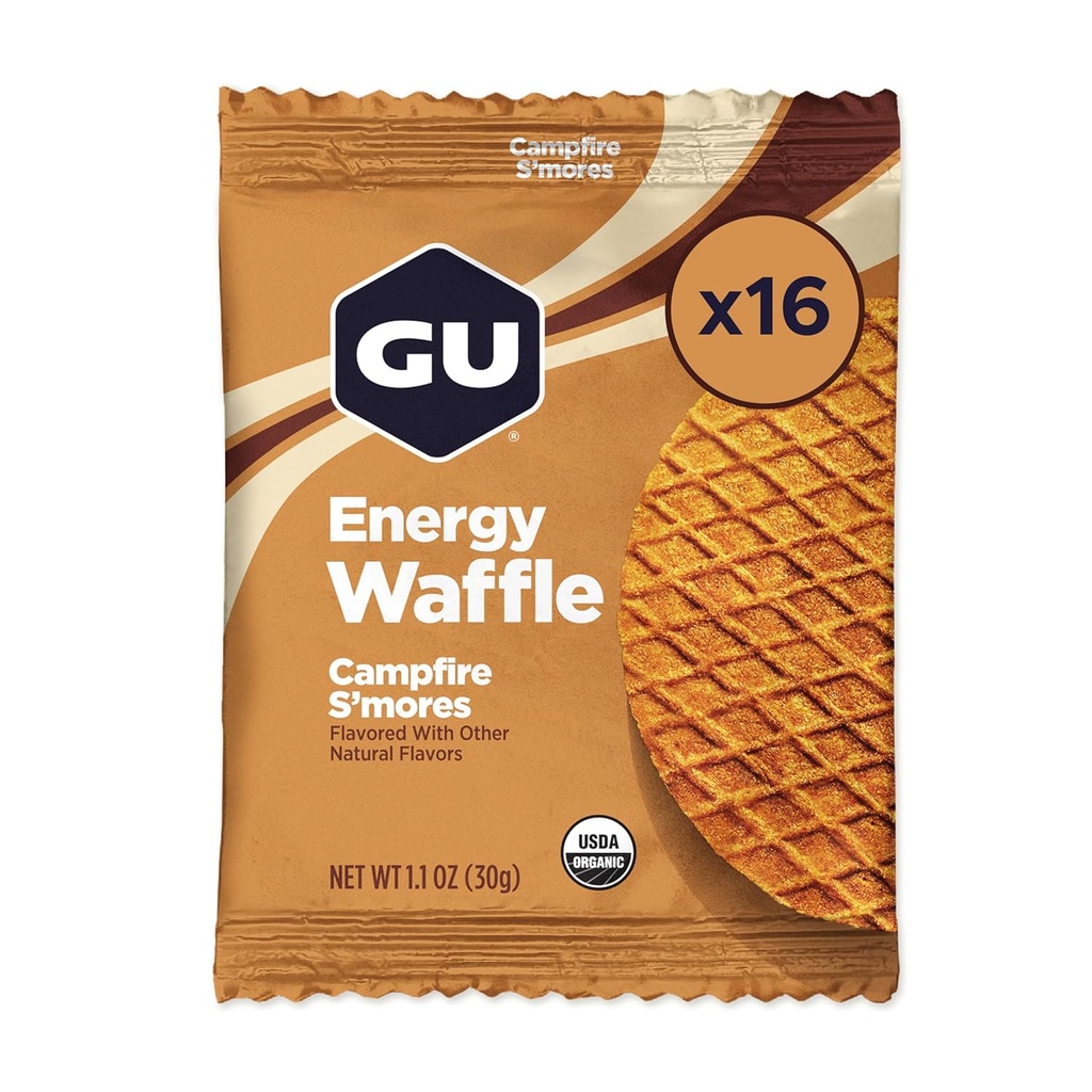GU Energy Stroopwafel Campfire S'mores Sports Ernæring Waffle, Koffeinfri og Kosher meieri, On-the-Go Energi for enhver trening, 16 count