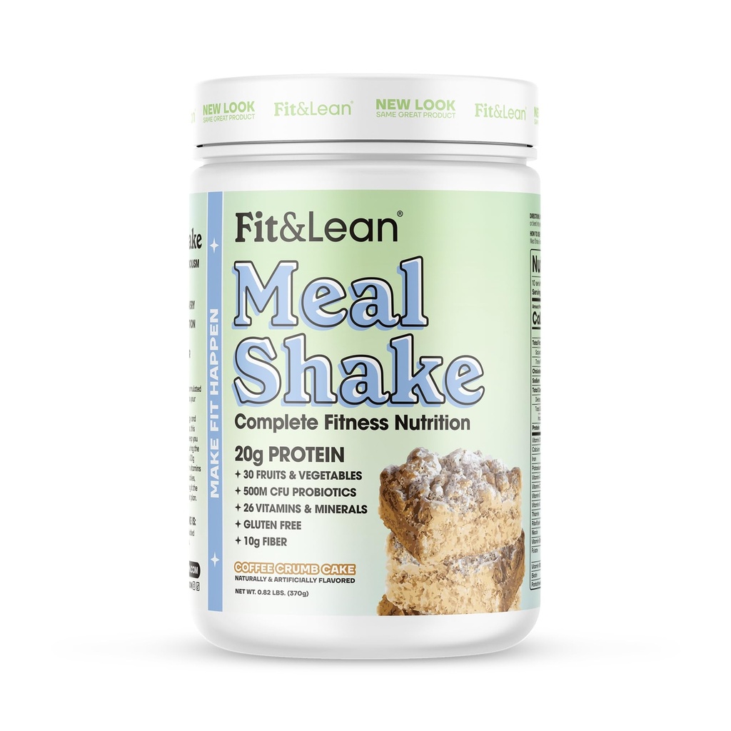 Fit & Lean Meal Shake, fettforbrenning måltid erstatning, protein, fiber, probiotika, kaffe Crumb Cake, 1lb, 10 serveringer per beholder
