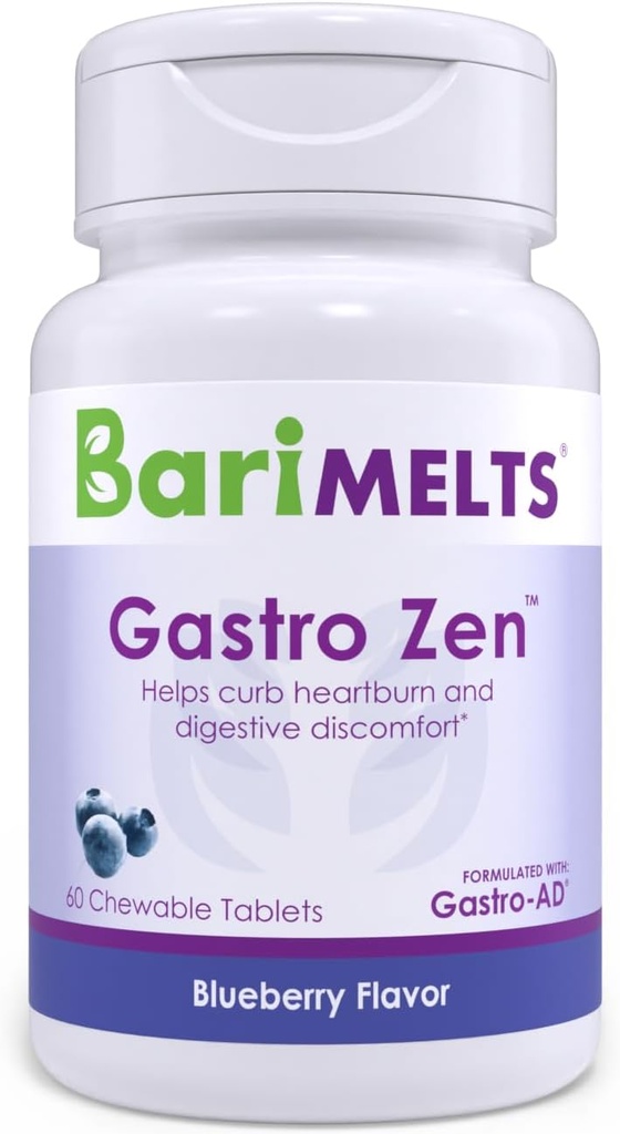 BariMelts Gastro Zen® med Gastro-AD®, 60 Chewable Tabletter (1-måneders forsyning), postbiotika for Heartburn Relief og Gut helse etter Bariatric kirurgi