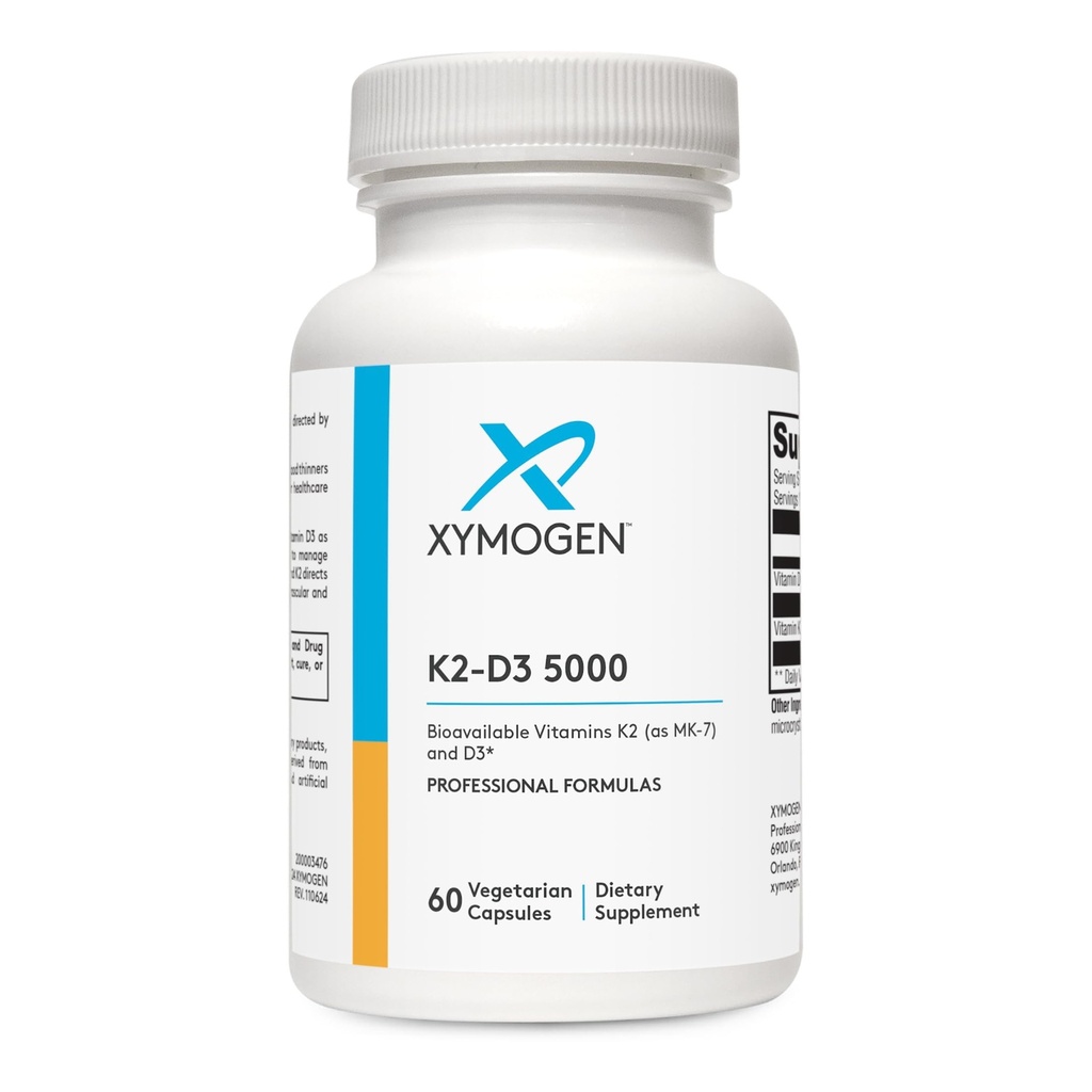 XYMOGEN K2-D3 5000 - Vitamin D3 K2 - Biotilgjengelig vitamin D 5000 IU (Cholecalciferol) med MK-7 - hjerte, arteri, bein helse + immunstøtte Supplement (60 kapsler)