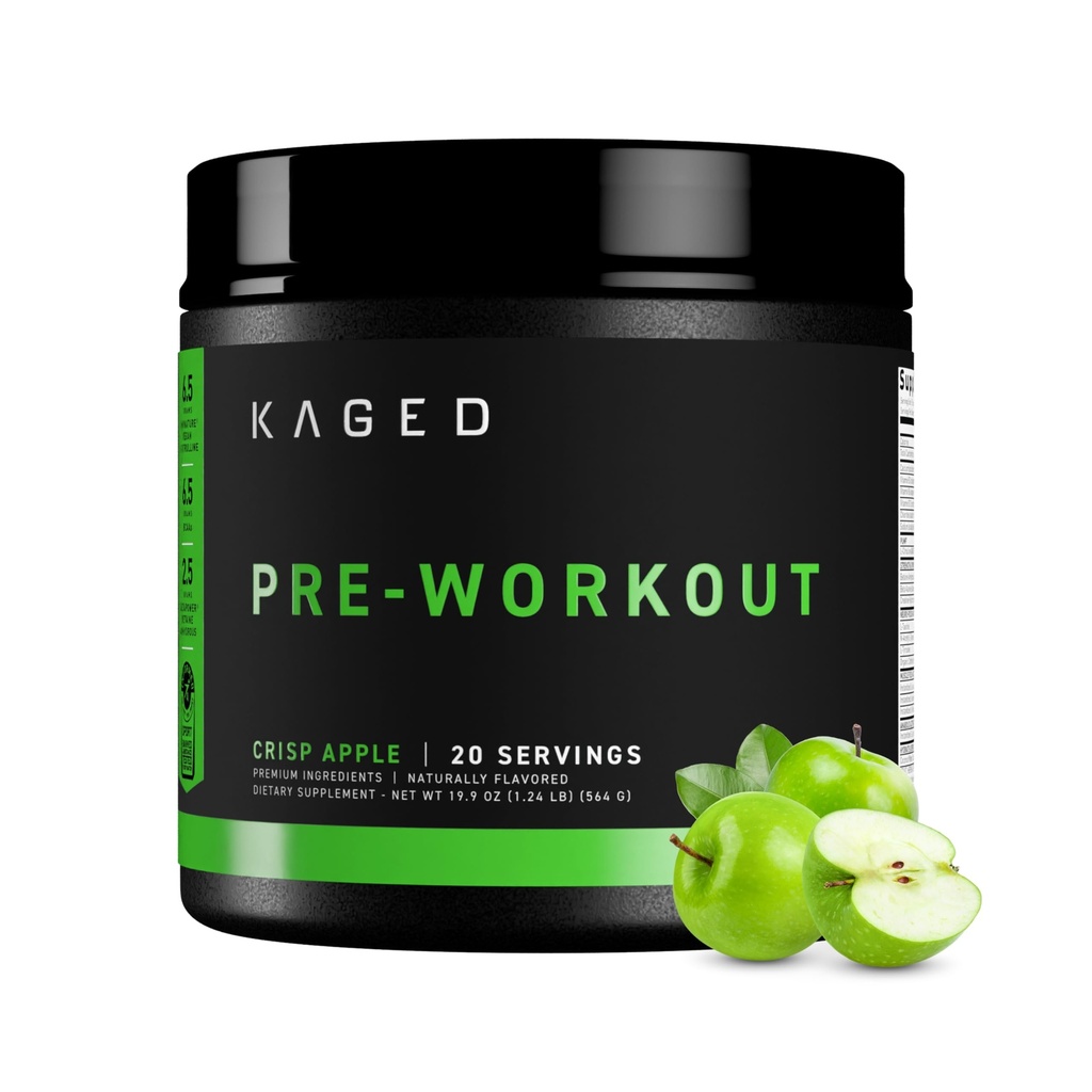 Kaged Original Pre Workout pulver | Krisp Apple | Pre-Kaged | Formet med kreatin, Beta Alanine, ren koffein | 20 serveringer