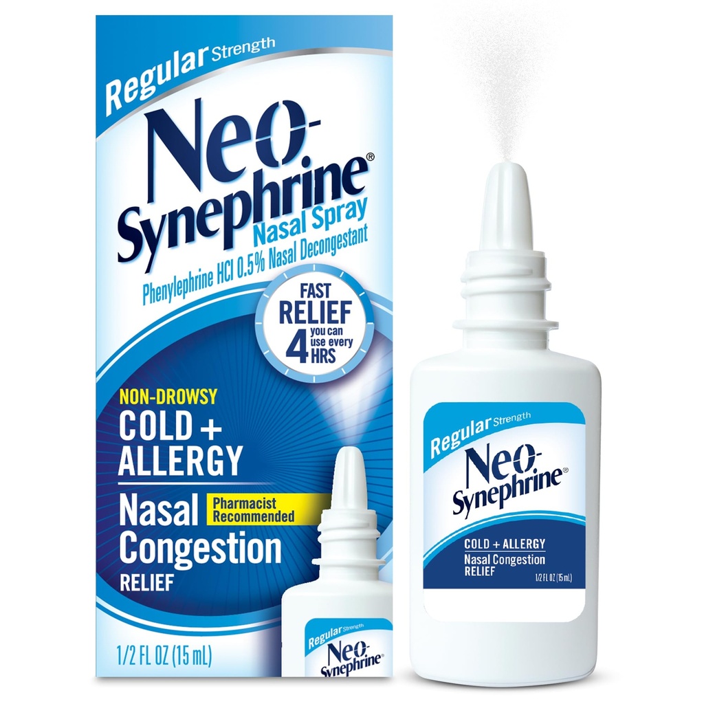 Neosynephrine Nasal Spray for kald og sinus relief, regelmessig styrke, 0,5 Fl Oz