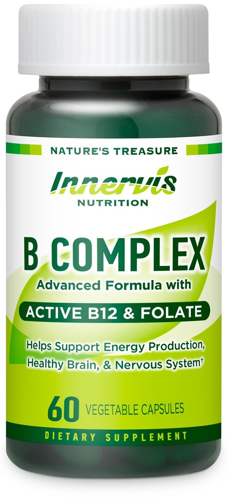 Bioactive B-kompleks med aktiv B12 & Folate – støtter energi, hjerne og nerve helse, 60 veganske kapsler