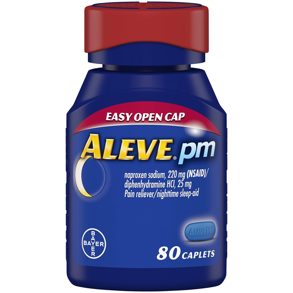 Aleve PM kapler, raskvirkende søvnhjelp og smertelindring for hodepine, muskelsmerter, ikke-habitdannende 220 mg Naproxen Natrium og 25 mg Diphenhydramin HCl kapsler, 80 tall