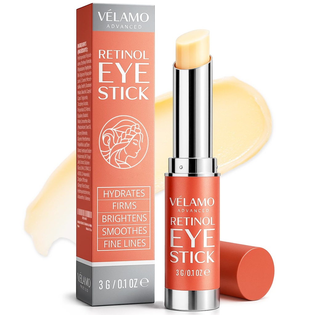VELAMO ADVANCED Retinol Eye Balm Stick med Bakuchiol: Under Øyekrem for mørke sirkler og Puffiness - Anti Aging Reduserer Fine linjer Wrinkles under øyeposer i 4-8 uker 0.1 OZ / 3g