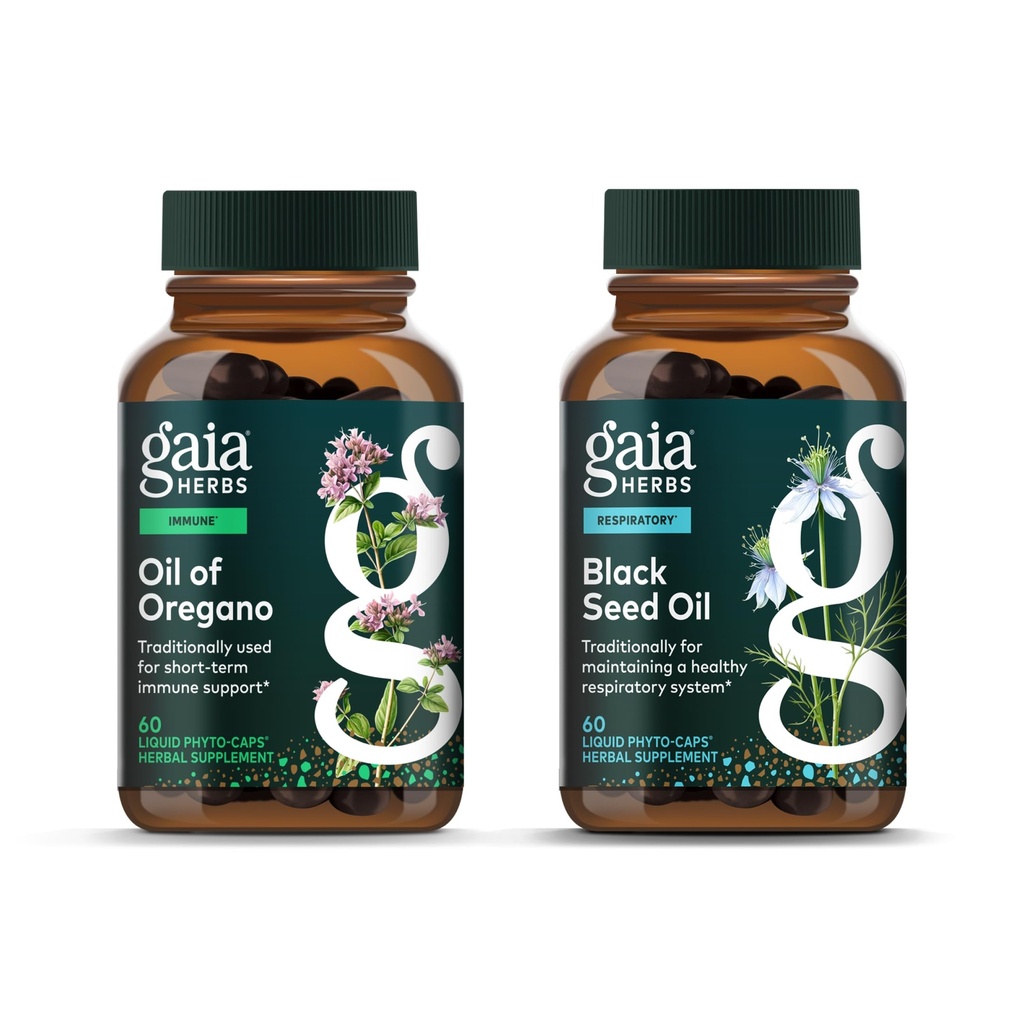 Gaia urter olje av Oregano - immun og antioksidant støtte Supplement - 60 vegansk flytende fyto-kapsler og svart frøolje - lunge, pustende og antioksidant støtte - 60 vegansk flytende fyto-kapsler (2