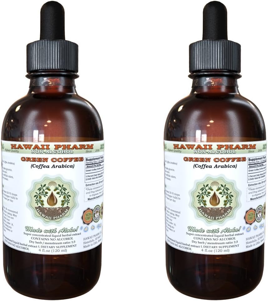 Grønn kaffe alkohol-fri flytende ekstrakt, grønn kaffe (Coffea Arabica) tørket Bean Glycerite Hawaii Pharm naturlig Herbal Supplement 2x2 oz