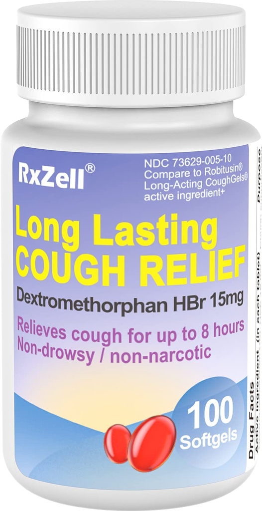 Adult Cough Relief, Dextromethorphan HBr 15 mg (100 Softgels), 8 timer lang varighet, ikke-Drowsy, Cough/Bronchial Suppressant