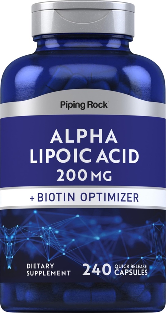 Piping Rock Alpha Lipoic Acid 200 mg 240 kapsler Plus Biotin ikke-GMO, Glutenfri Supplement