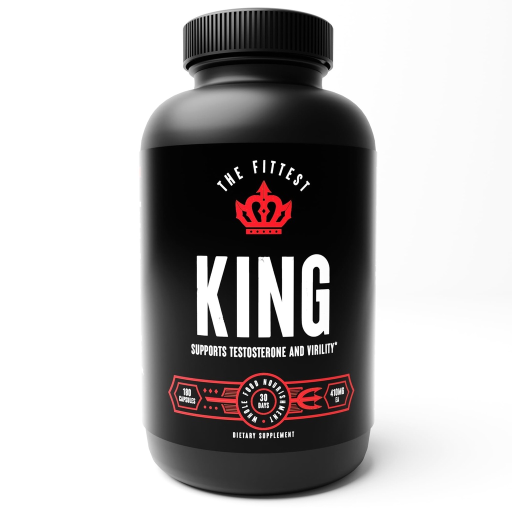 Den Fittest King - Testosteron Booster Supplement - Støtter Hormone Helse, Stamina, & Styrke - Inkluderer Gras matet Bovine lever, Bone Marrow, hjerte og testikkel - 180 Kapsler