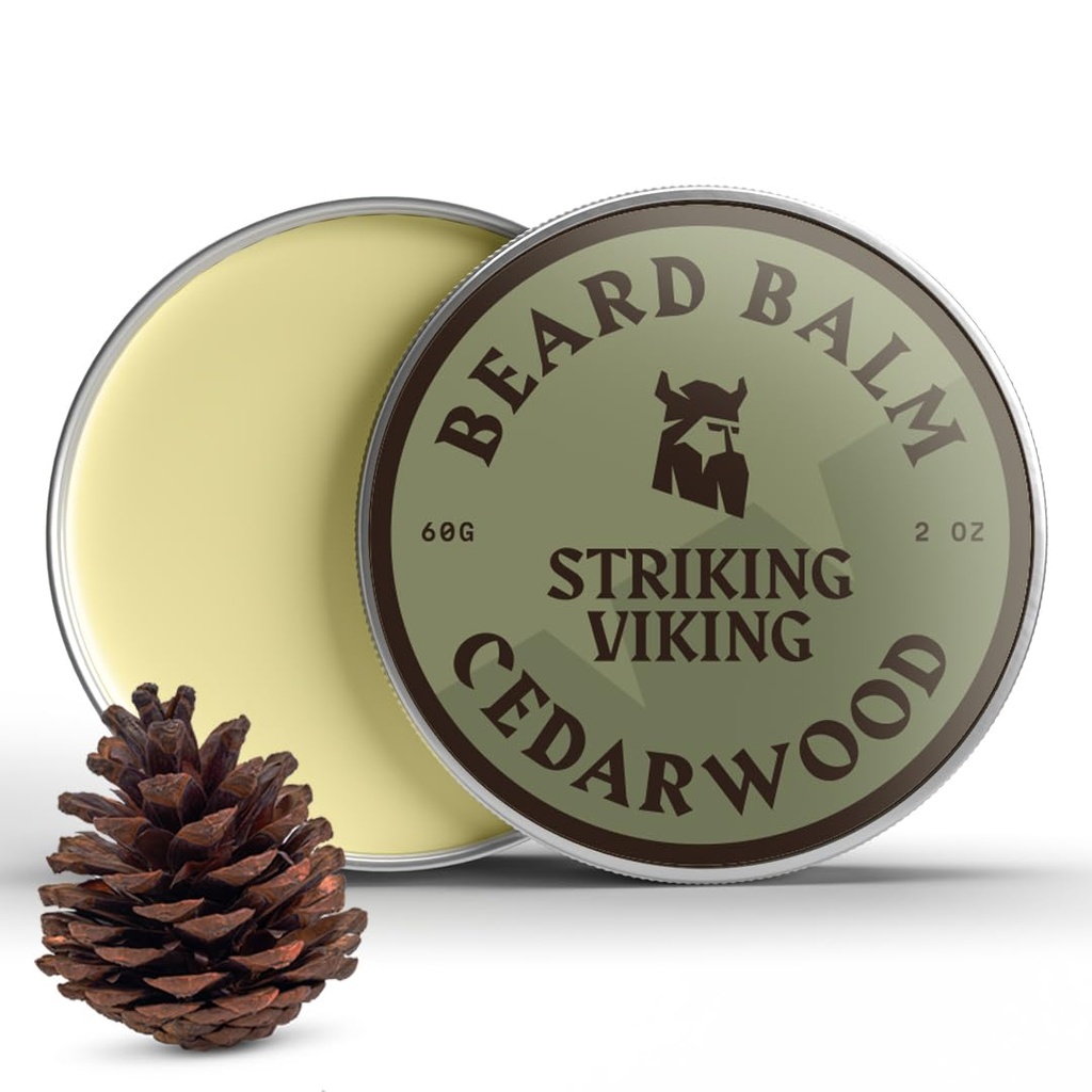 Striking Viking Beard Balm for menn - Leave i Beard Conditioner - Styling Balm laget med naturlig avledet Beard Butter, Argan & Jojoba Olier (2 Ounce (pakke med 1), Cedar Scent)