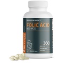 Bronson Filic Acid 800 MCG støtter prenatal utvikling, 1 års forsyning, ikke-GMO, 360 tabletter