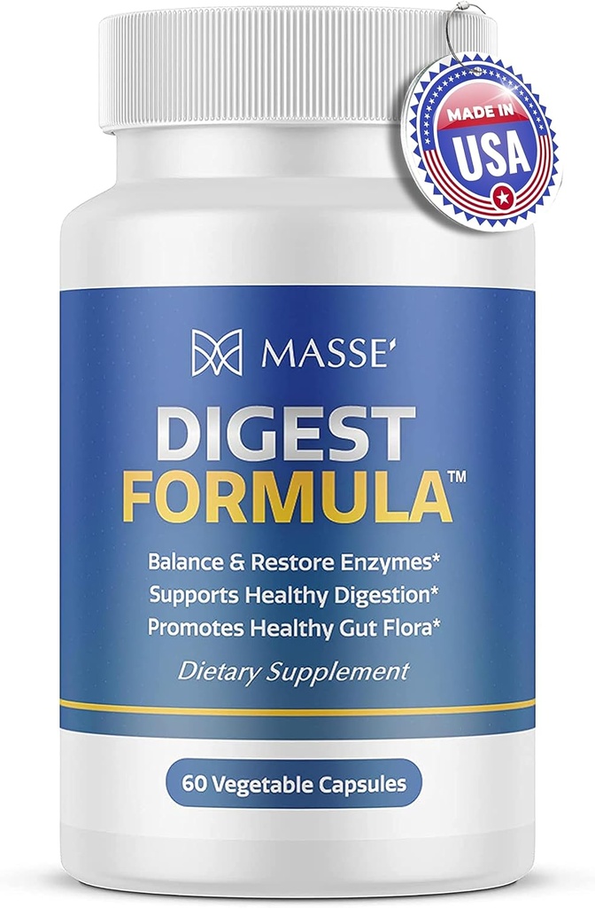 MASSE' Digest formel Supplement Enzyme Boost Capsules - Advanced Formula for Digestive helse & Gut Flora Support - Naturlig organisk Enzyme Supplement for digestiv omsorg og overvekst- 60 greve