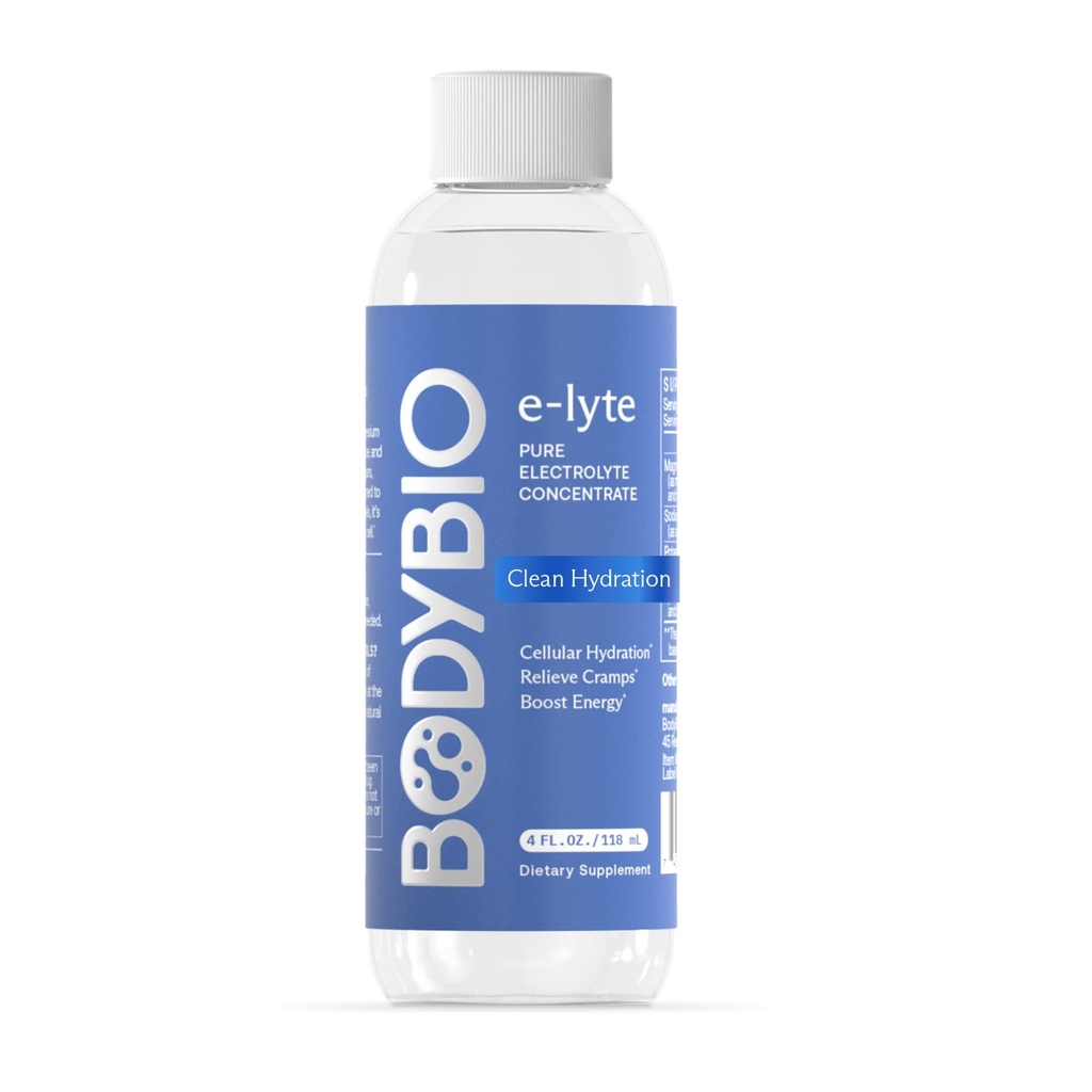 BodyBio e-Lyte - flytende elektrolyttkonsentrat for ren hydrasjon, energi og cramp relief - ingen sukker, ingen kunstige flavors, ingen fyllstoffer, ketovennlig