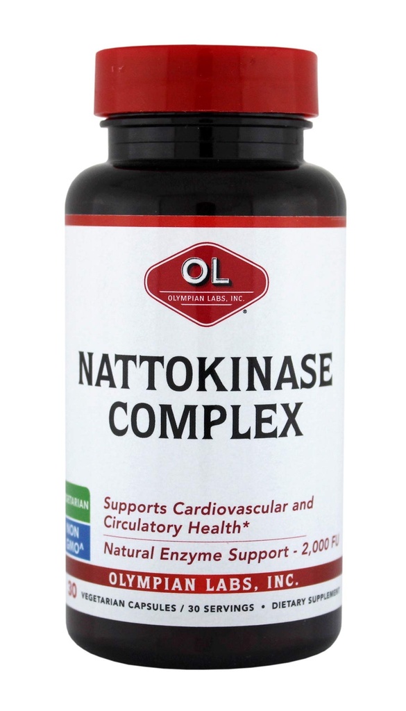 Olympian Labs Nattokinase Complex med Grape Seed Extract Herbal Kosttilskudd, Superior hjerte helse støtte - 30 daglige kapsler