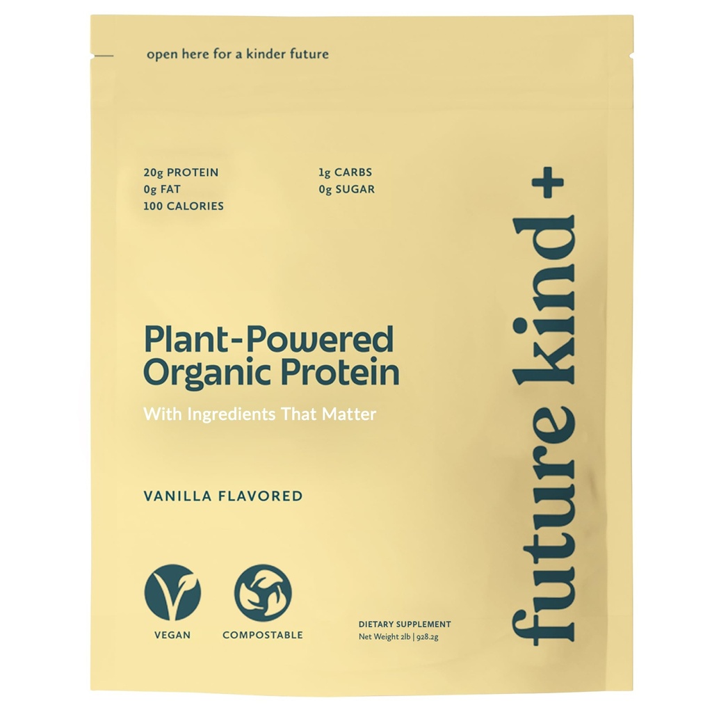 Future Kind Vegansk Protein pulver, Vanilla, Pea Plant Protein for Lean Muscle med jern & fiber, Whey-fri, sukker-fri, soya-fri, ikke-delikate (34 Serveringer)